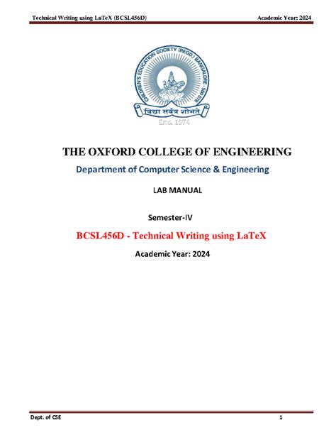 LaTeX lab manual (BCSL456D) for technical writing in 2024 - Studocu