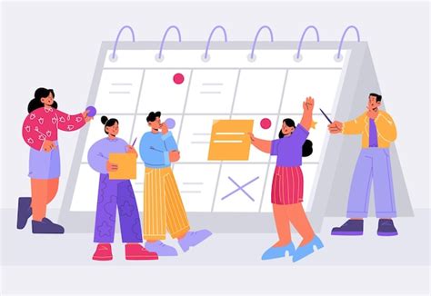 Tiny business people team around of huge calendar | Free Vector