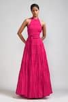 Buy Pink Cotton Halter Neck Backless Tiered Gown For Women by MATI_1 ...