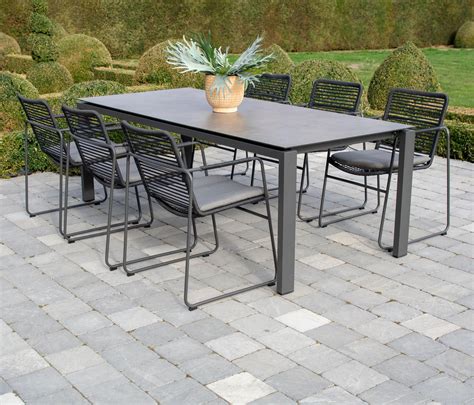 Contemporary HPL Rectangle Garden Dining Table with 6 Slimline Rope ...