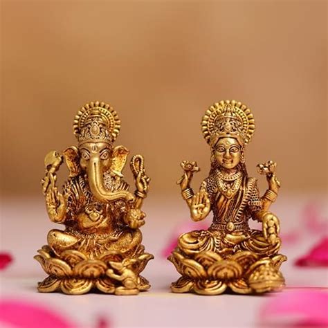 Buy Collectible India Laxmi Ganesh Set Idol Showpiece -Brass Gold ...