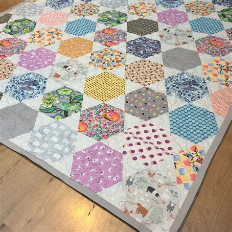 Rosalie Hexagon Quilt Pattern with Large Hexies and Triangles
