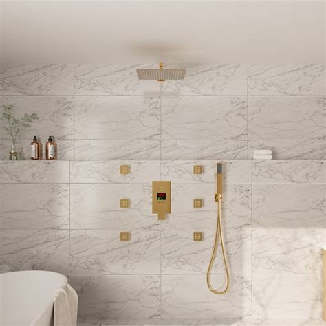 CASAINC Brushed Gold 10-in Waterfall Built-In Shower Faucet System with ...