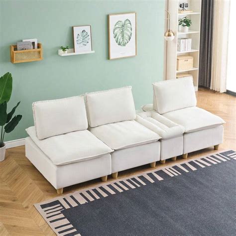 104-Inch Fashionable And Minimalist Straight-Row Three-Seater Flannel ...