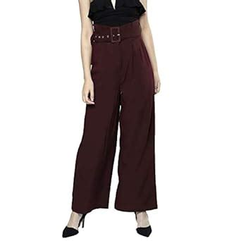 Harpa Women Solid Maroon Trouser(J553-WINE-28) : Amazon.in: Fashion