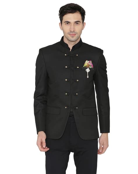 Buy Black WINTAGE Solid Double-Breasted Blazer with Mandarin Collar | AJIO