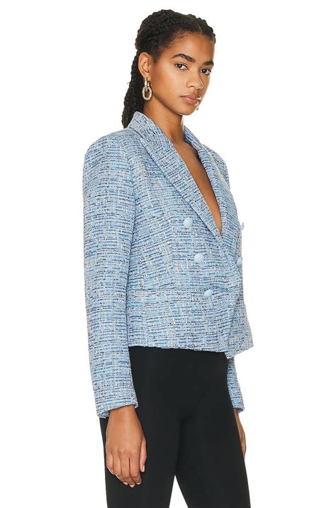 L'AGENCE Brooke Double Breasted Crop Blazer in Blue Multi Tweed | FWRD