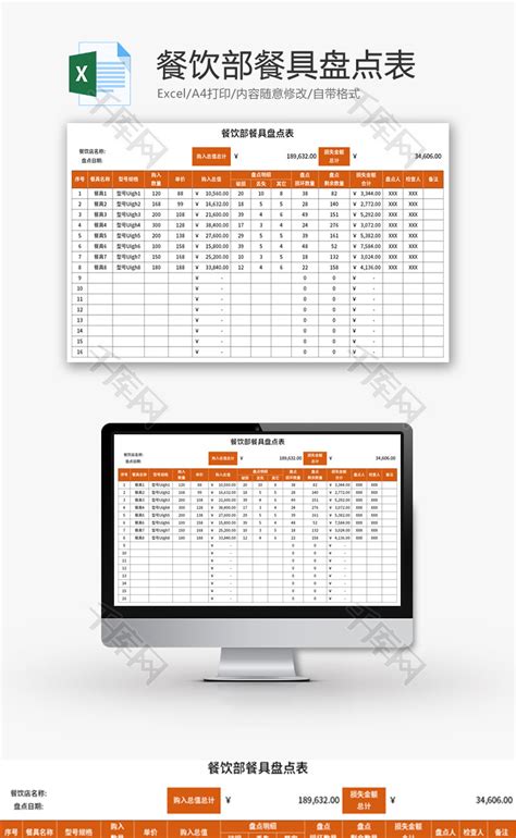 餐饮部餐具盘点表Excel模板_千库网(excelID：159062)