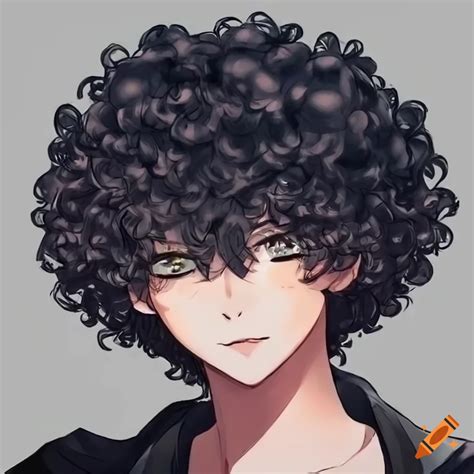 Black anime boy with curly hair on Craiyon