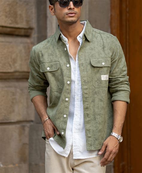 Green Printed Structure Shirt – Powerlook