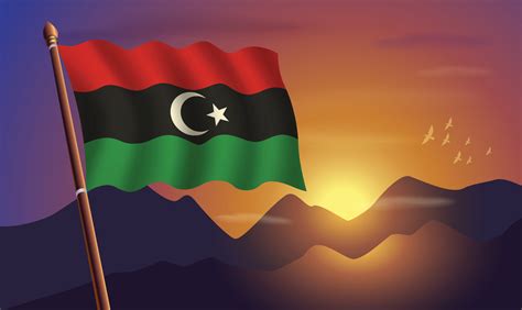 Kingdom of Libya flag with mountains and sunset in the background 21432636 Vector Art at Vecteezy
