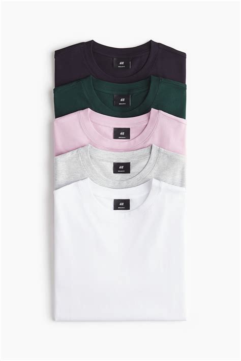 5-pack Regular Fit T-shirts - Dark grey/Forest green/Pink - Men | H&M IN