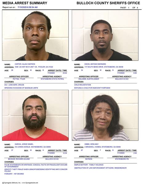 7/15/2025 Booking Report for Bulloch County - AllOnGeorgia