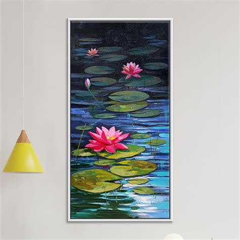 Floating Lotus in Bloom Art | Flower Canvas Painting | Vibrant Lotus P ...