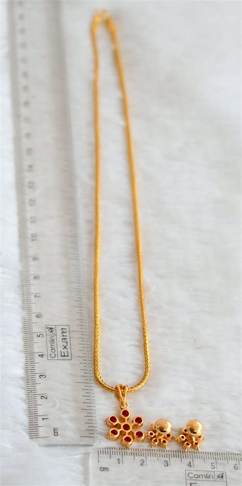 Gold tone 18 inches kodi chain with pink stone flower pendant set dj-4 ...