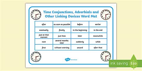 Editable Time Connectives Word List Mat (teacher made)