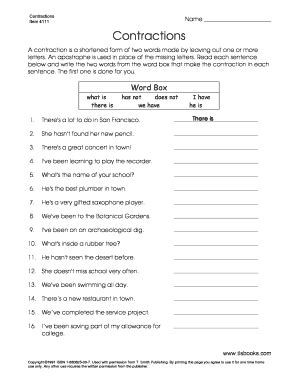 Contractions Practice - Fill and Sign Printable Template Online