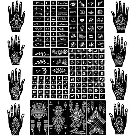 Buy QSTOHENA 150pcs Henna Tattoo Stencils Kit, 16 Sheets Glitter ...