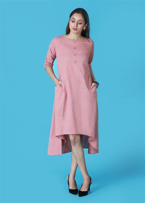 Get Asymmetrical A Line Cotton Khadi Pink Dress at ₹ 1599 | LBB Shop