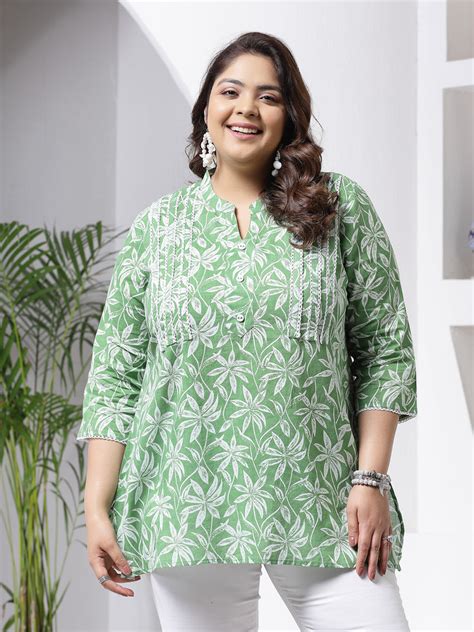 Plus Size Women's Tropical Printed Cotton Empire Top (TOPGREENZILLPLUS ...