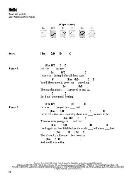 Hello by Adele Sheet Music for Guitar Chords/Lyrics at Sheet Music Direct