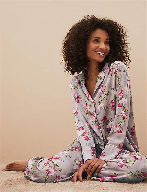 Buy Satin Floral Print Pyjama Set at Marks & Spencer