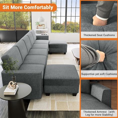 Qeetex Oversized Modular Sectional Sofa-U-Shaped-7 Seater-140 Inch-Gray ...