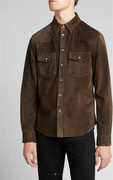 Men's Suede Leather Shirt In Chocolate Brown - Arcane Fox