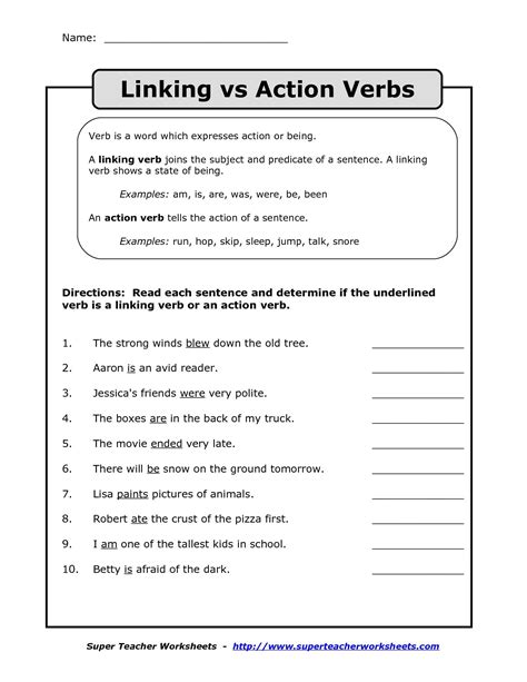 Action Linking Verb Worksheet The Best Worksheets Image Collection ...