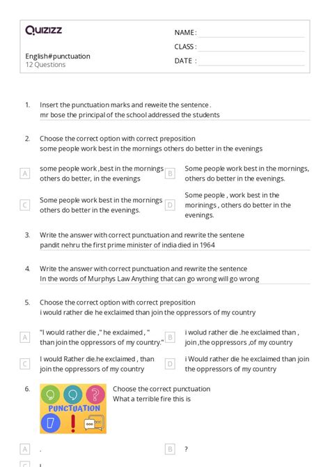 50+ Punctuation worksheets for 6th Class on Quizizz | Free & Printable
