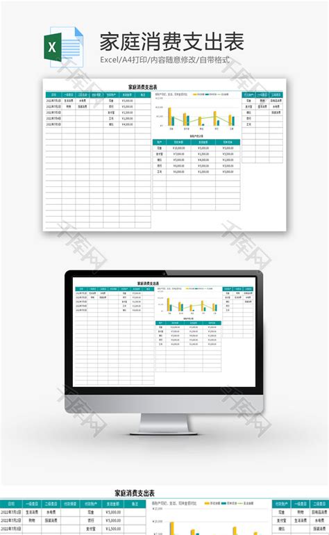 家庭消费支出表Excel模板_千库网(excelID：176120)