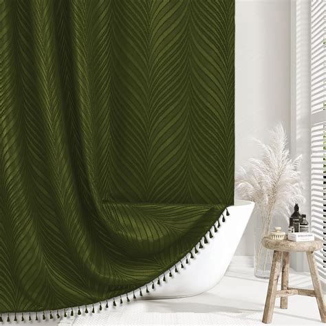 Amazon.com: Siiluminisoy Olive Green Boho Shower Curtain Woven Fabric ...