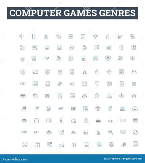 Computer Games Genres Vector Line Icons Set. Simulation, Shooter, Adventure, Puzzle, Strategy ...