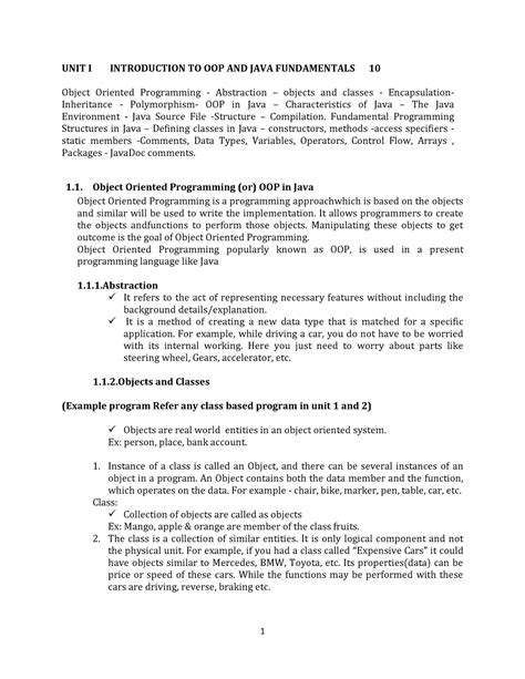 CS8392 -OOPS - UNIT I - UNIT I INTRODUCTION TO OOP AND JAVA ...