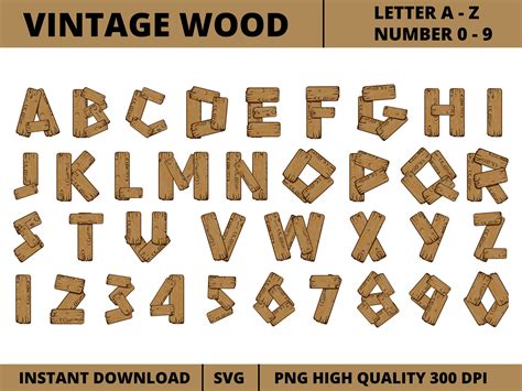 Vintage Wood Alphabet and Numbers Clipart, Wood Letters Clipart, Wood ...