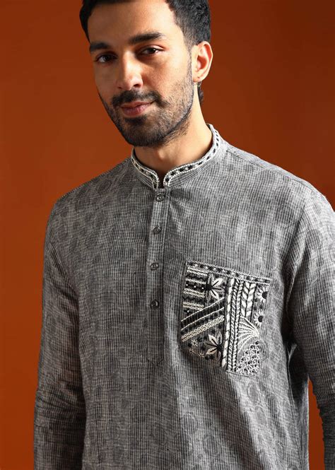 Buy Grey Kurta Set For Men With Resham Embroidery | KALKI Fashion India