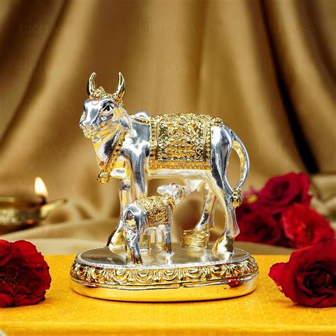 Buy Kamdhenu Cow with Calf Vastu Idol: Silver Decorative Statue ...