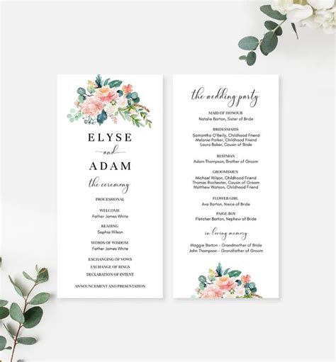 Printable Floral Wedding Program Template
