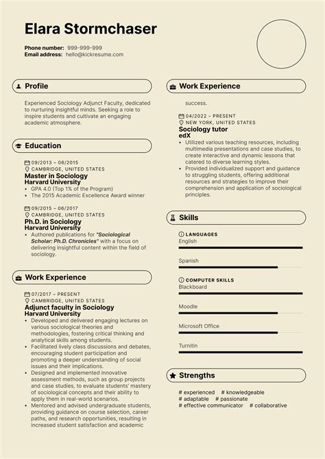 Adjunct Faculty in Sociology Resume Sample | Kickresume