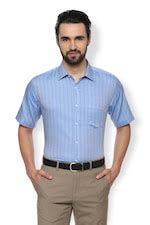 Buy Men Blue Stripe Half Sleeves Formal Shirt Online - 409030 | Van Heusen