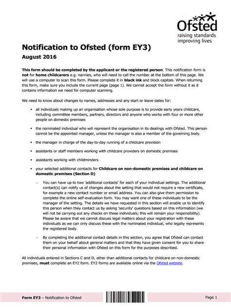 Notification to Ofsted (Form EY3) - Blank Fillable Template | Fill Out ...