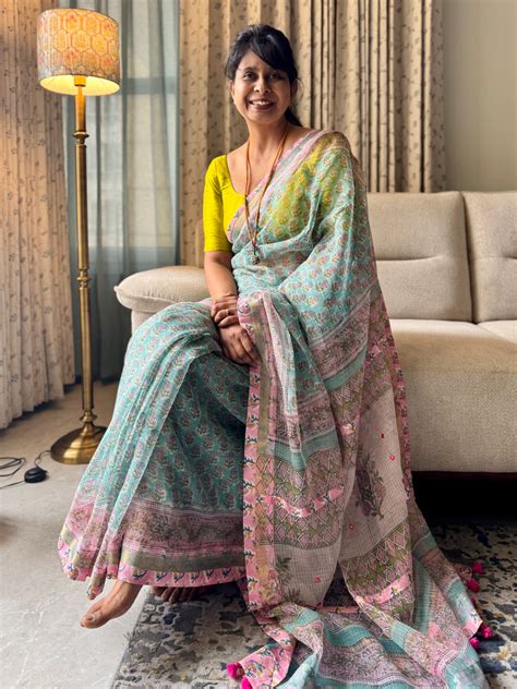 Embroidered pallu & patchwork border- kota doria saree – Soovos ...