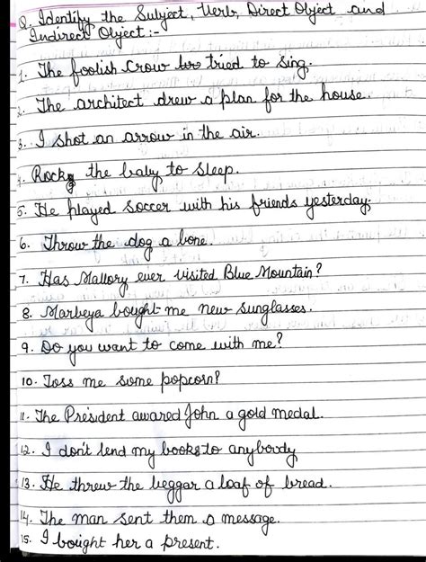 identify the subject verb direct object and indirect object.in the ...