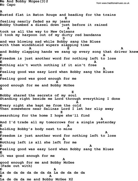 Kris Kristofferson song: Me And Bobby Mcgee(3)2, lyrics and chords