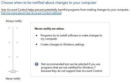 Image result for Windows 7 User Account Control Panel