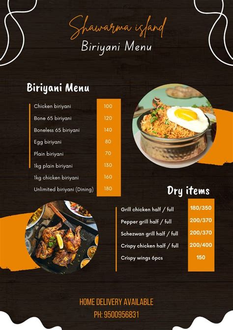 Menu at Shawarma Island, Sathyamangalam