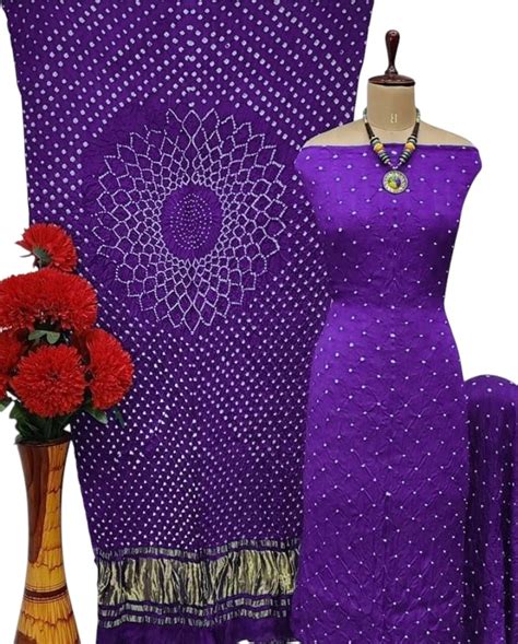 Pure Modal Silk Bandhani 3 pc Unstitched Salwar Suits - Leheriya.com