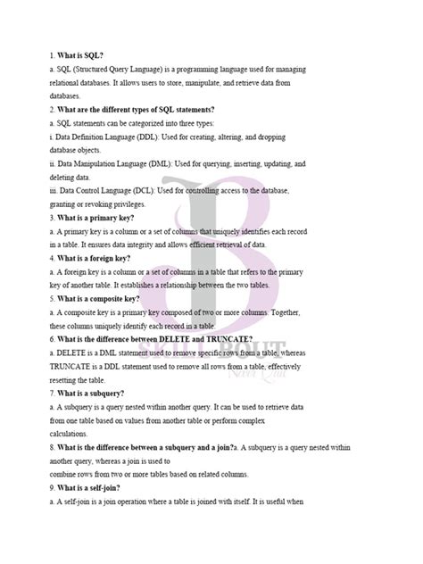 Image result for SQL Interview Questions for Testers PDF