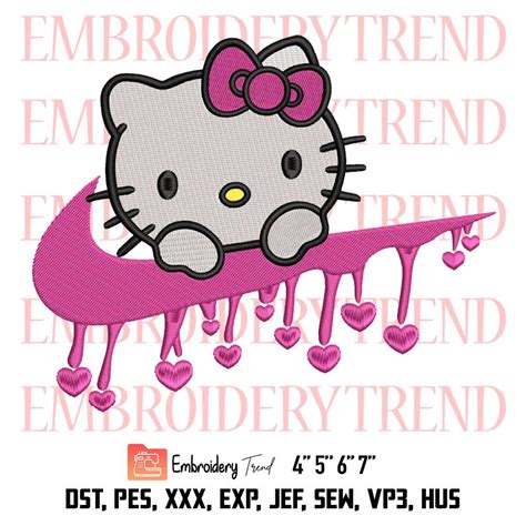 Hello Kitty Swoosh Dripping Embroidery, Cute Hello Kitty Design File