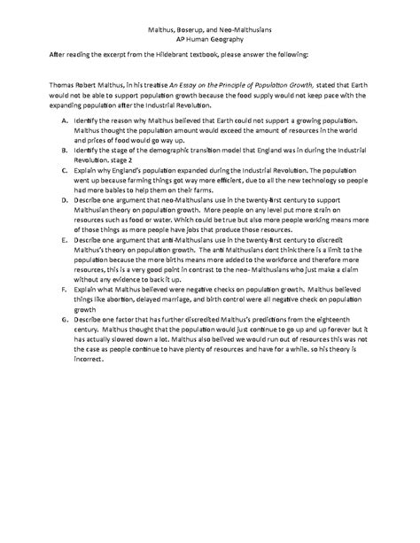 Malthus FRQ - uhijnkjnj - Malthus, Boserup, and Neo-Malthusians AP ...